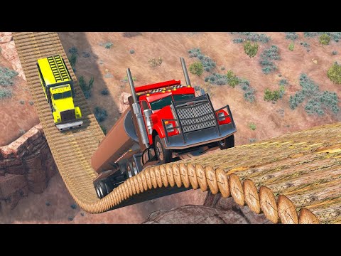 Cars Jumping on Long Loop Bridge NINH02 - Super Truck Car Vs Deep Abyss Mountain