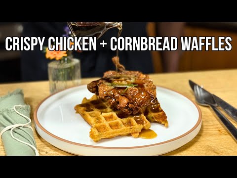 Buttermilk Fried Chicken & Cornbread Waffles with Hot Honey Butter | With Ultramarine Rosé