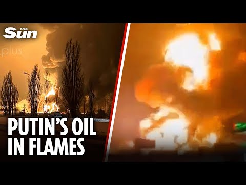 Massive FIRE at Russian oil base after bold Ukrainian drone attack