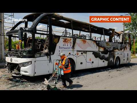 Video Thumbnail: GRAPHIC WARNING: Drone strike kills 8 on bus in Russian-controlled Ukraine