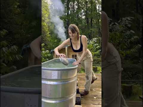 Off Grid “Hippie” Hot Tub, pt. 2 Wood Fired Bath #shorts #youtubeshorts #hottub #offgrid