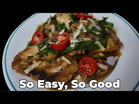 One-pan chicken with tomatoes, mushrooms, and spinach: quick and easy weeknight dinner