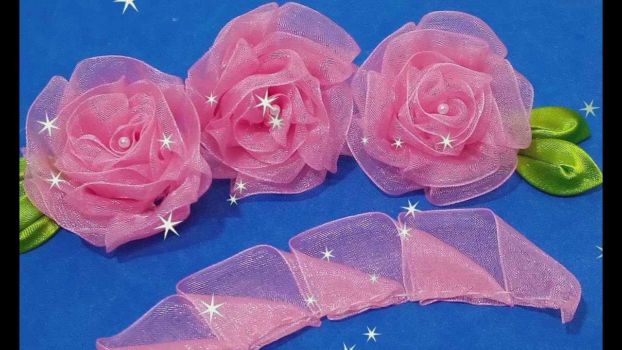 DIY-MINI ROSA DE ORGANZA RÁPIDA E MARAVILHOSA!!!