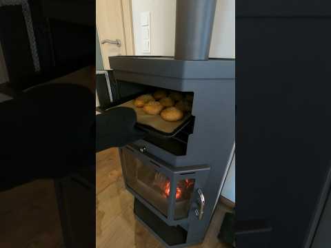 Crispy breakfast rolls straight from the baking compartment of our Swedish stove  🔥🥖