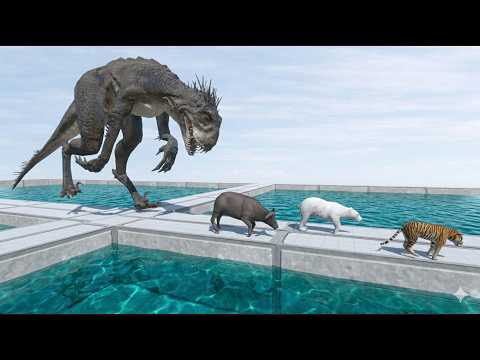 Dinosaurs and Animals Flee Land Predators – But Aquatic Hunters Control Every Pool Below