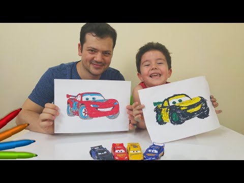 Disney Cars 3 Marker Challenge with Yusuf and Father | Eğlenceli Çocuk Videoları