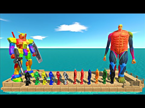 Legendary Color War on Ship | Colourful Colossal Titan vs Colourful Gundam RX-78 - ARBS