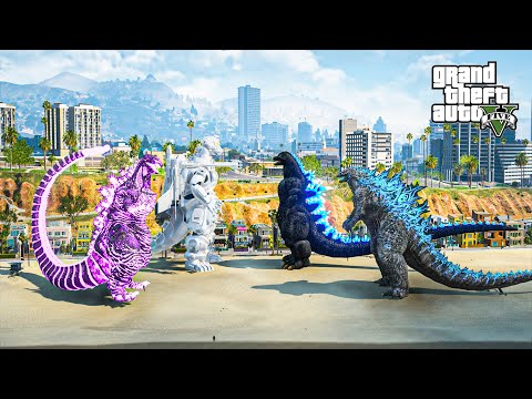 GTA 5 Mods - Godzilla & Heisei Godzilla vs Shin Godzilla & Super Mechagodzilla