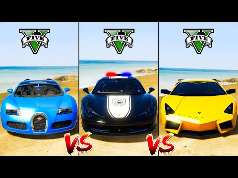 Bugatti Chiron vs Lamborghini Reventon vs Ferrari Police - GTA 5 Mods Which super car is better?