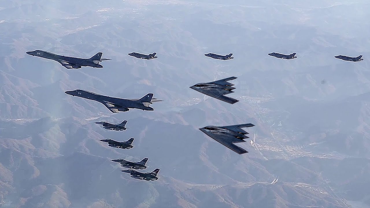 Massive Number of US Bombers Performing Hypnotic Flyover Formation