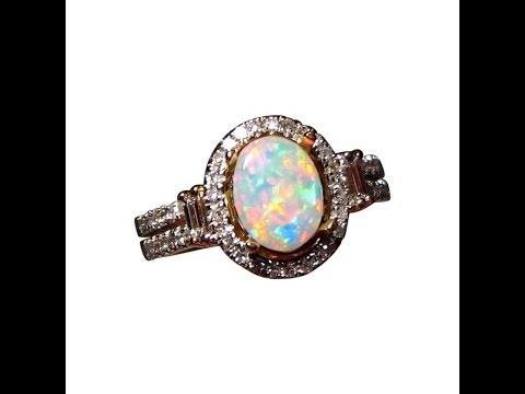 Crystal Opal Ring with Multi Diamonds 14k Gold Oval Red Blue Gem | FlashOpal.com