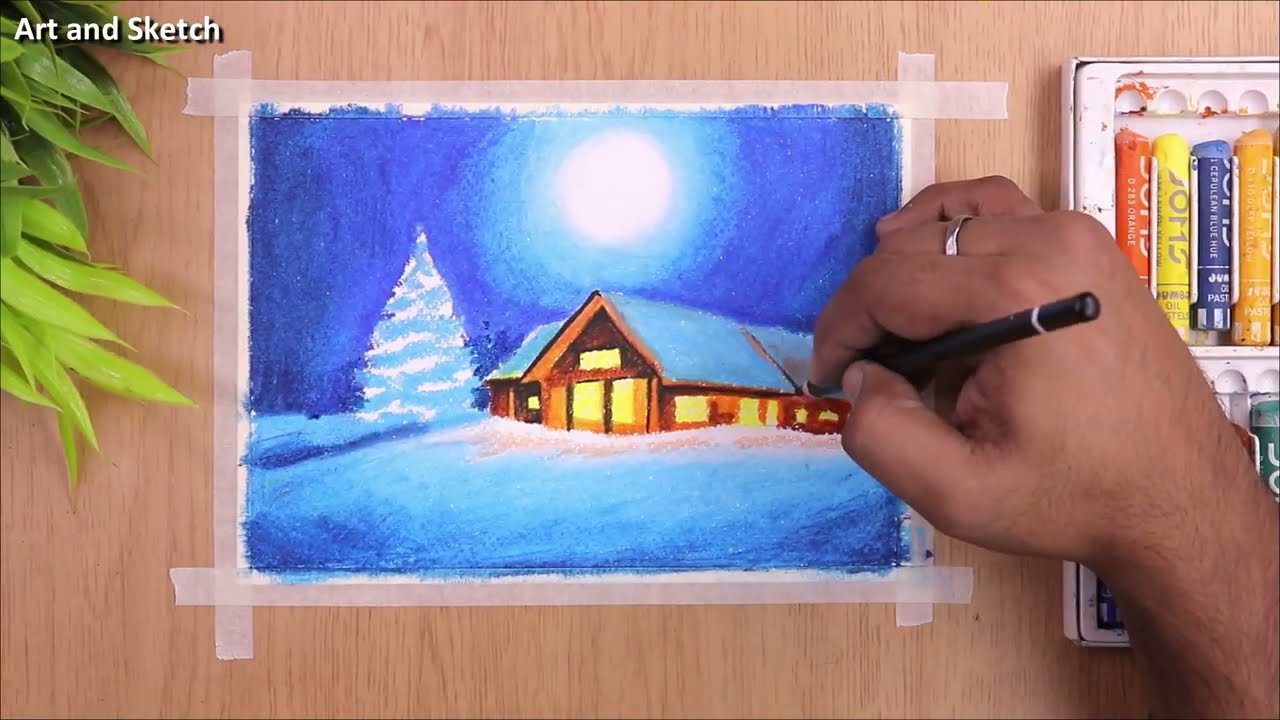 how to draw santa christmas scenery drawing and painting by art and sketch