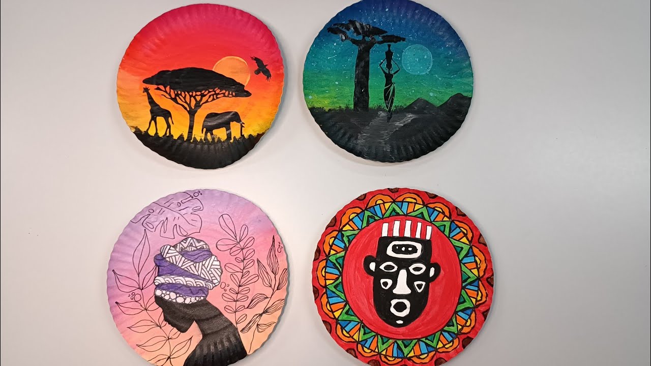 Arte africana - pintura em prato de papel