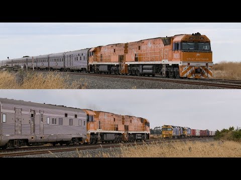 2TA8 Great Southern Passenger Train Crosses Freight Train - PoathTV Australian Railways