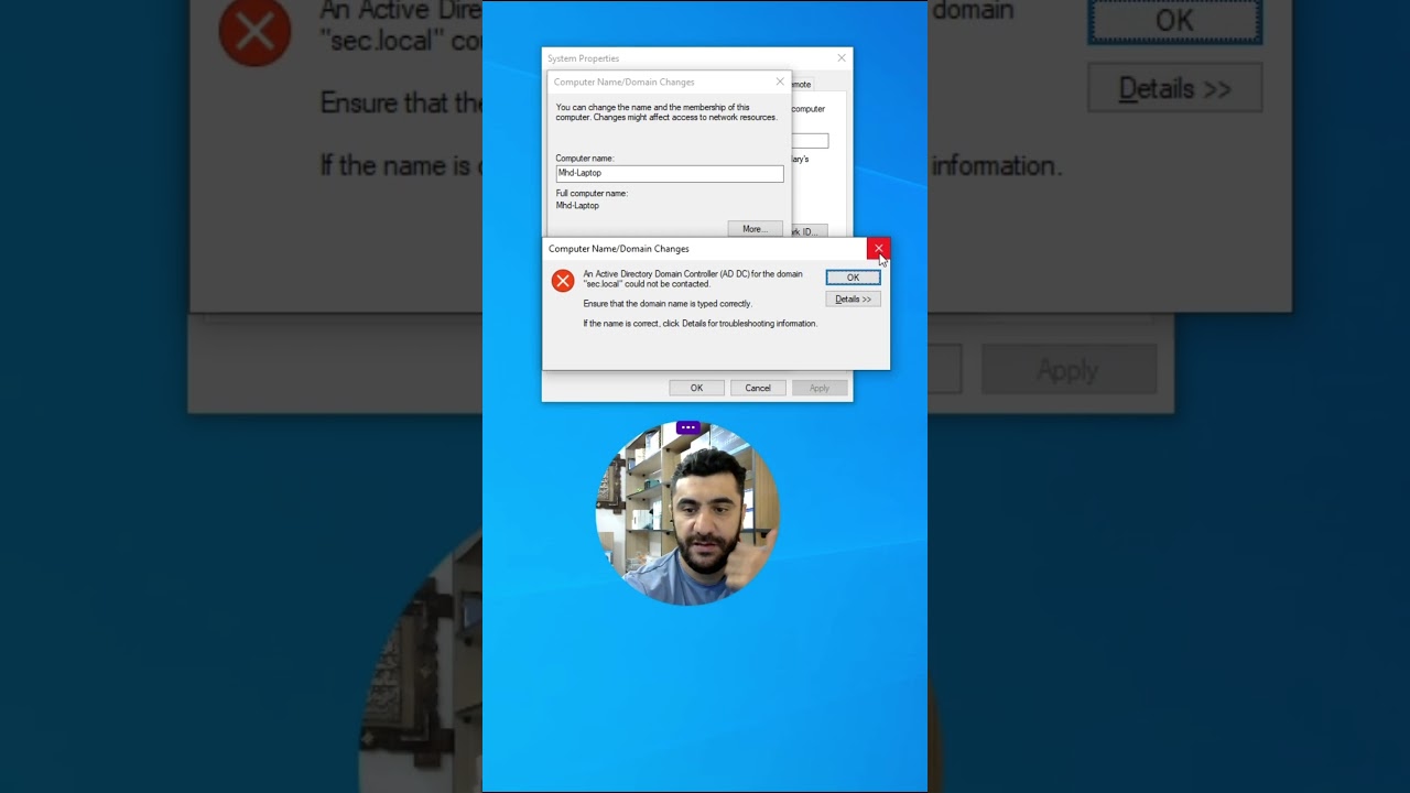 How to resolve joining domain error, message DNS record, not exist