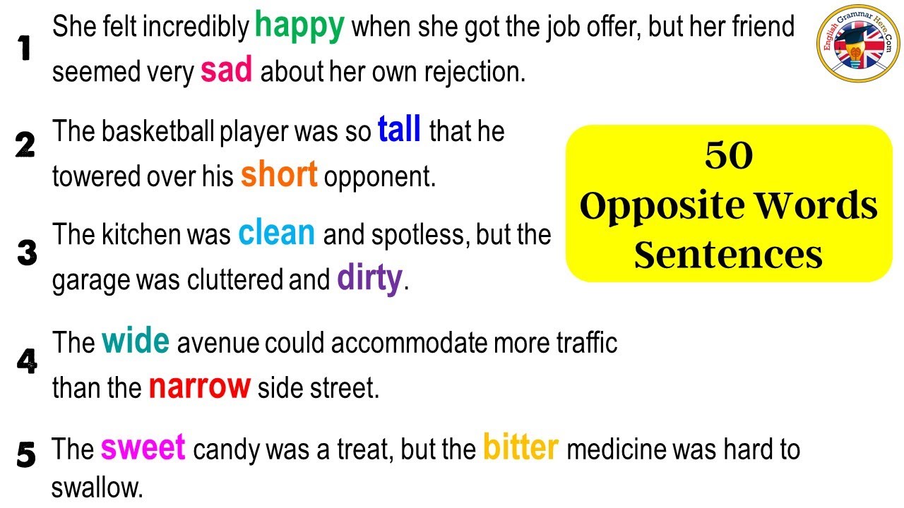 50 Opposite Words and Example Sentences, Opposite Antonym Words Vocabulary #learnenglish #opposite