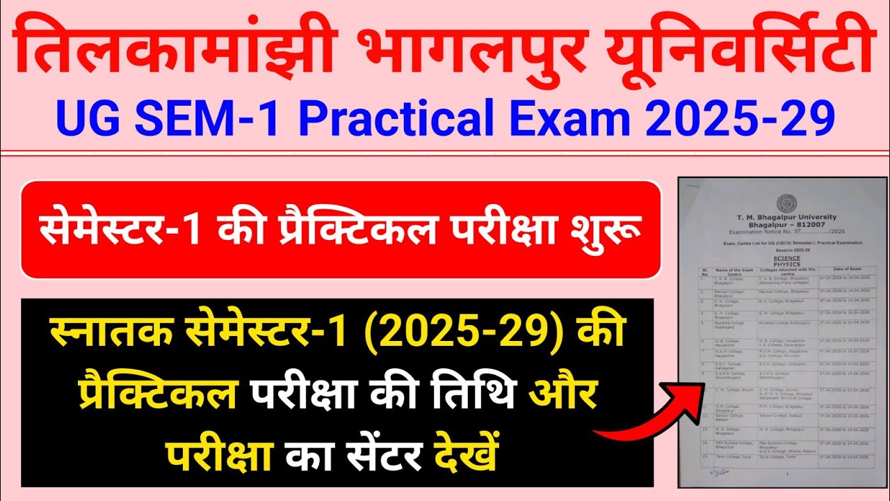 TMBU UG SEM-1 Practical Exam 2025-29 Started | UG Semester-1 Practical Exam Date & Exam Centre list