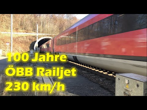 100 Jahre ÖBB Railjet mit 230 km/h ganz knapp an mir vorbei !