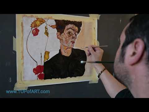 Self-Portrait with Physalis - Egon Schiele | Art Reproduction Oil Painting