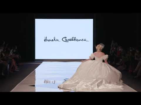 Model FALLS in wedding dress during Amelia Casablanca Bridal Couture Spring/Summer 2022 Fashion Show
