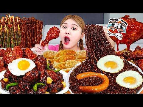 ASMR Black Bean Noodles Chicken Eating Sound swicy food MUKBANG by HIU 하이유
