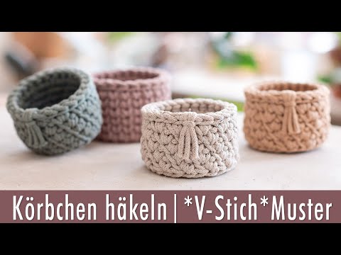Crochet a small basket | V-stitch | Knit-look alternative | DIY
