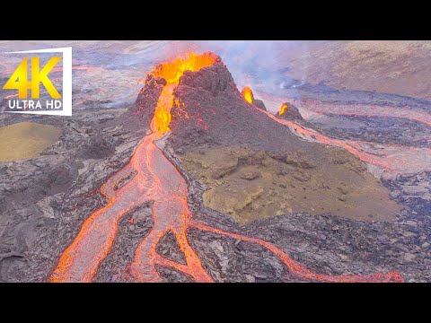Icelandic Volcano Eruption 4k - Flying Through The Lava || Relaxing Drone 4k Video