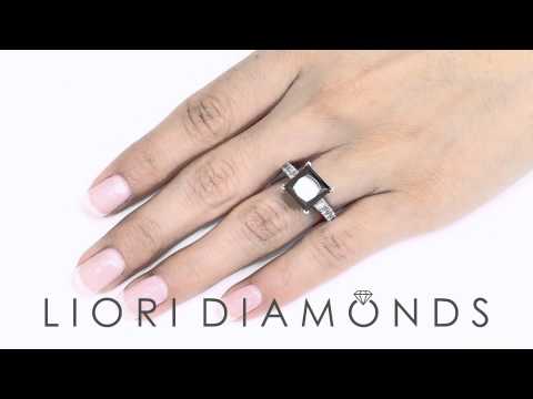 BDR-247 - 6.08 Carat Princess Cut Natural Black Diamond Engagement Ring 14k White Gold