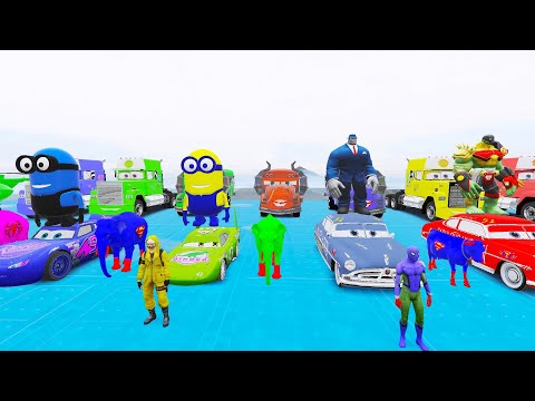 Spiderman Cars Monster Trucks Mega Rampa Challenge Superhero Hulk Iron Man Superman Racing GTA V -1