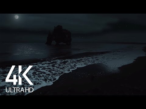 4K Nighttime Ambience - 8HOURS of Calming Ocean Waves Sound for Sleep - Part #3