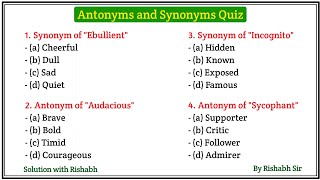 Antonyms & Synonyms Quiz | Antonyms and Synonyms for All Competitive Exams | Antonyms and Synonyms