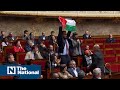 French MP waves Palestinian flag during parliament session