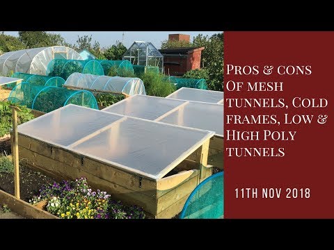 , title : 'Comparing the pros and cons of: cold-frames; low and high polytunnels; greenhouses and mesh tunnels'