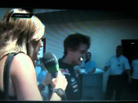 Sebastian Vettel asks Spanish Reporter for a Kiss (Valencia GP)
