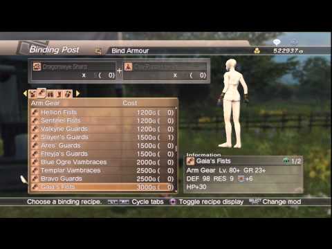 WKC 2 Armor -- Arm Gear (Medium) Level 20 Complete Binding List White Knight Chronicles II HD