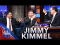 Jimmy Kimmel Stephen Colbert And Guillermo Toast To Good Friends Great Jobs And Late Night TV