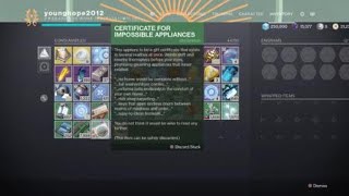 Certificate for impossible appliances drop destiny 2