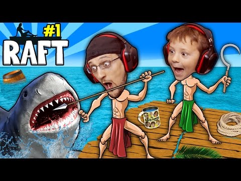 SHARK SONG on RAFT! Survival Game w/ Baby Shawn in Danger! 1st Night Minecraft? FGTEEV Gameplay/Skit