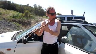 Flute bloke Joey on the Mulholland trail, Easter Sunday 2012