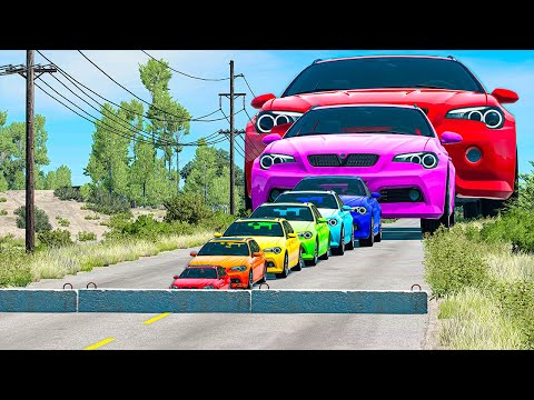 Big & Small Rainbow Cars vs Ledge in BeamNG.Drive