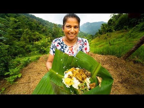 Sri Lanka Village Food - BANANA LEAF CURRY in Knuckles Mountains! EXOTIC SRI LANKAN FOOD!!