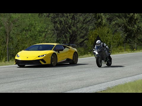 Kawasaki Ninja H2 Carbon  vs Lamborghini Huracan Sports at Old SPA
