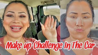 DOING MY MAKEUP IN THE CAR CHALLENGE | Laura Leal