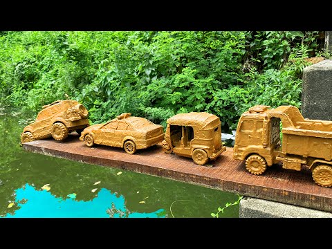 Drive the Muddy Toy Vehicle by hand and threw it into the water for cleaning | Toy Vehicles Cleaning