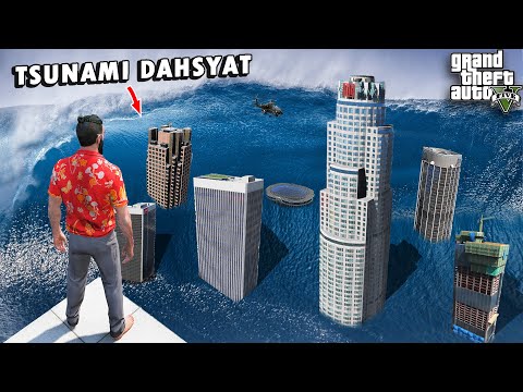 GAWAT !! Ada TSUNAMI TERBESAR Di GTA 5 !! Aku Menyelamatkan Temanku Dari TSUNAMI !!!
