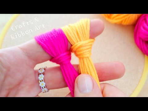 It's so Cute !! Super Easy Woolen Flower Making Trick with Finger - Hand Embroidery Amazing Flowers