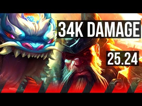 TAHM KENCH vs GANGPLANK (TOP) | Good KDA: 16/1/6, 34K damage | KR Grandmaster | 25.24