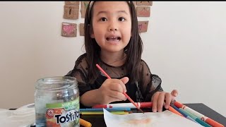 マーカーを使って絵の具でお絵かきをしてみたよ🖌🌊☀