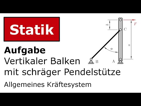 🔧 Vertikaler Balken m. schräger Pendelstütze [Technische Mechanik, Statik, Allgemeines Kräftesystem]