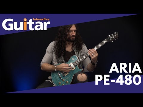 Aria Pro II PE-480-SEBL Electric Guitar See Thru Emerald Blue image 5
